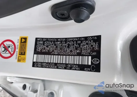 2016 Lexus Es 350 z USA, uszkodzony, nr VIN JTHBK1GG0G2242005